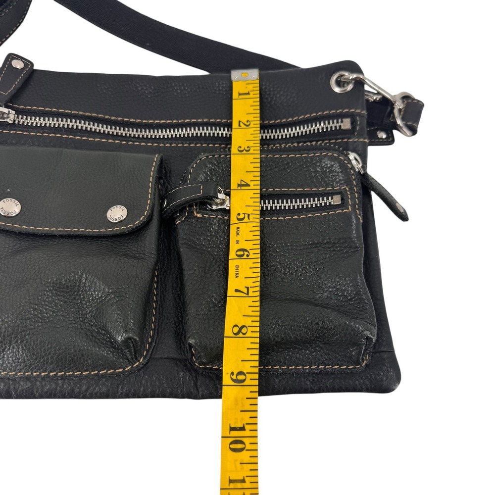 Vintage Fossil Black Pebbled Leather Multi Pocket Organizer Crossbody Bag - Picture 6 of 9